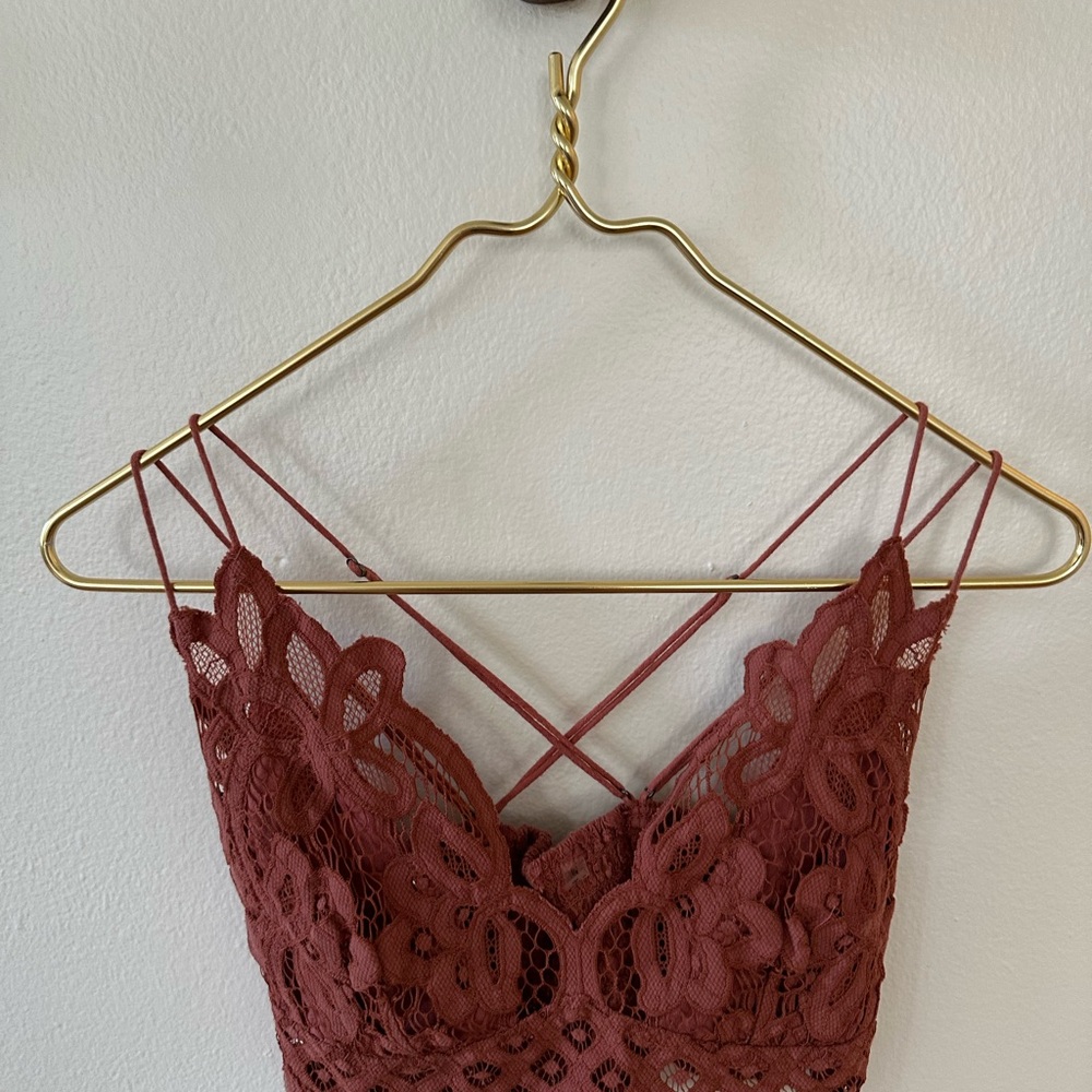 Free People Red/Brown Lace Bandeau with Scalloped Edges